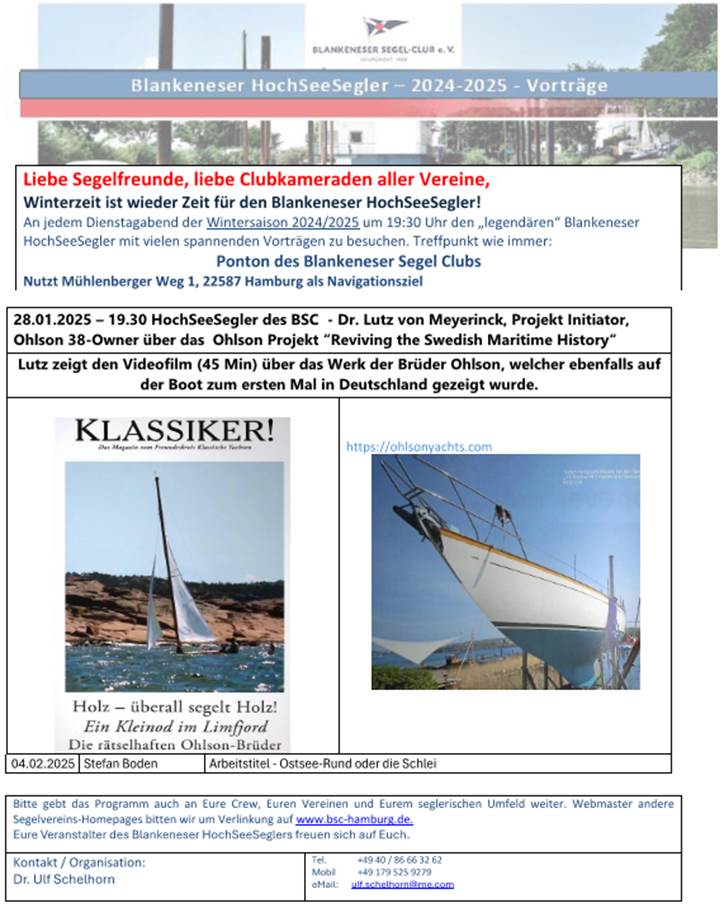 HochSeeSegler am 28. Januar: Ohlsen 38 und Reviving the Swedish Maritime History