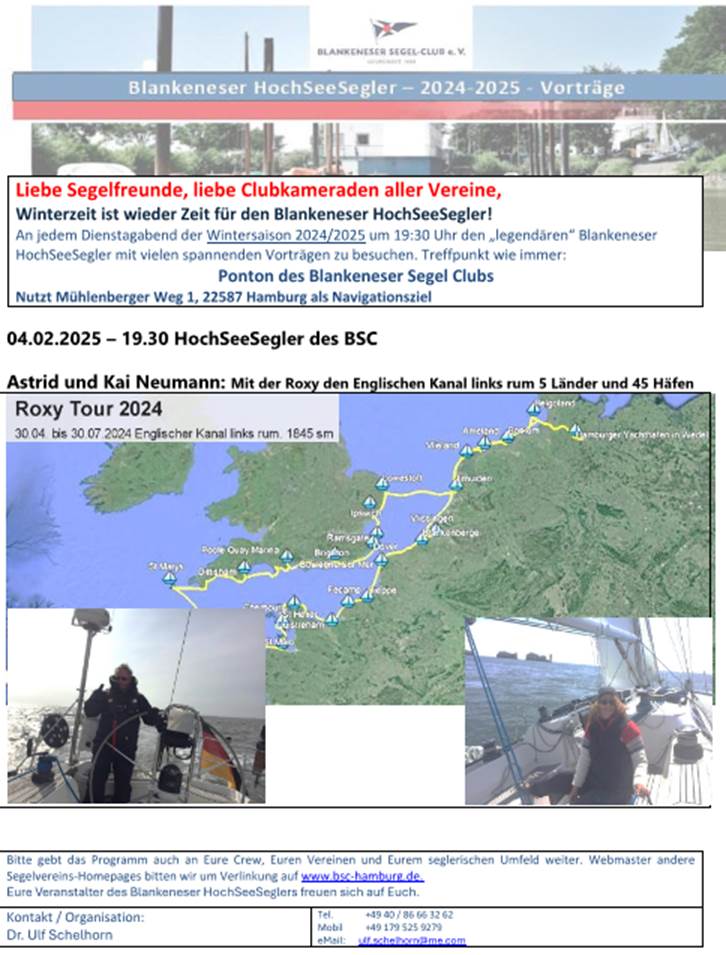 HochSeeSegler am 4. Februar: Mit der „Roxy“ durch den englischen Kanal