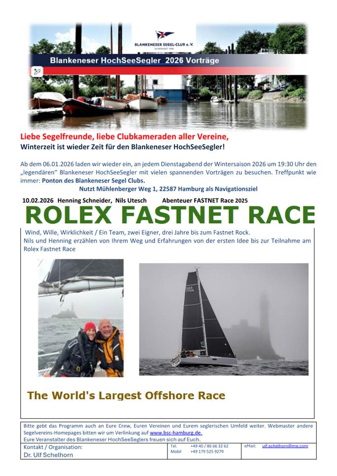 HochSeeSegler am 10. Februar: Rolex Fastnet Race